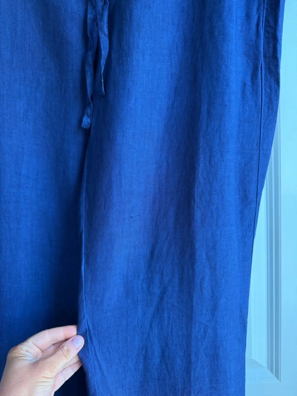 120% Lino Men’s Drawstring Linen Pants Blue Size 48/M